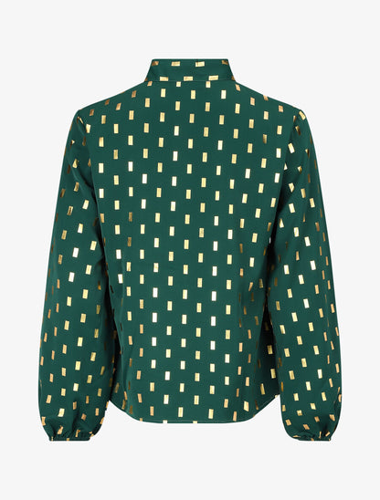 Blouse col lavallière à imprimé rectangles dorés - Vert - 2