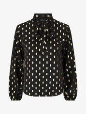 Blouse col lavallière à imprimé rectangles dorés - Noir - 1