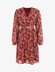 Robe courte évasée imprimé cachemire - Bordeaux - 5