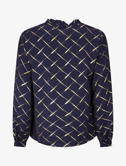 Blouse col V à imprimé dorés - Marine - 2