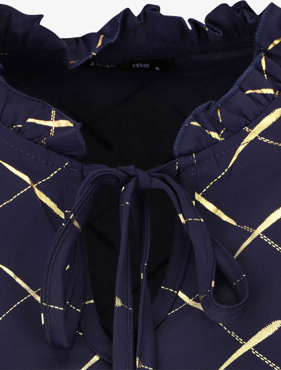 Blouse col V à imprimé dorés - Marine - 3