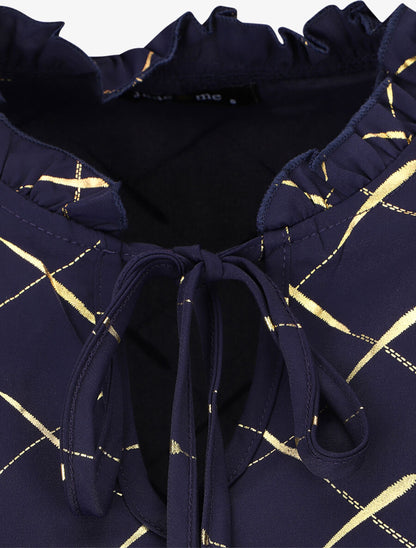 Blouse col V à imprimé dorés - Marine - 3