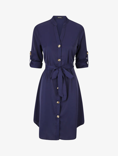 Robe chemise à manches longues et boutons - Marine - 5