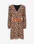 Robe mi-longue à imprimé fleuri et détail irisée - Marine - 1