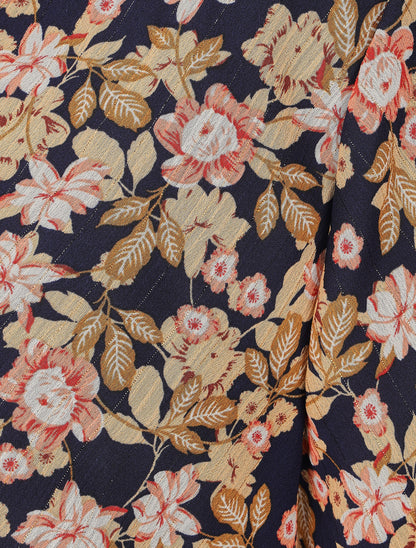Robe mi-longue à imprimé fleuri et détail irisée - Marine - 3