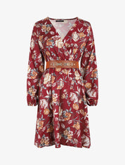 Robe satinée à imprimée floral - Bordeaux - 1