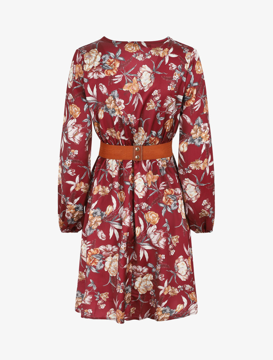 Robe satinée à imprimée floral - Bordeaux - 2