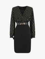 Robe mi-longue à imprimé dorés - Noir - 1