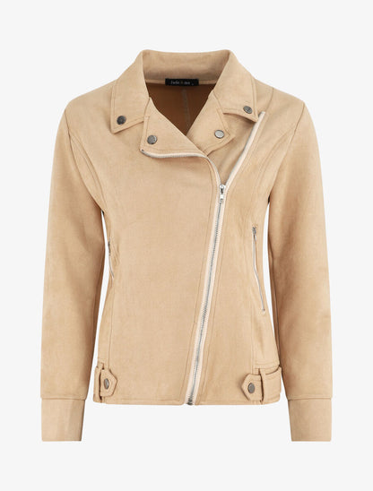 Perfecto droit en suédine - Beige - 4