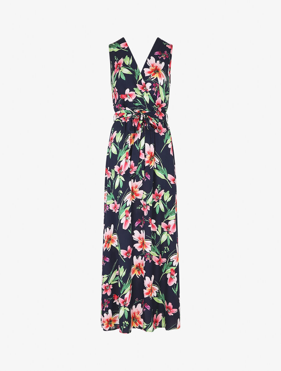 Robe longue à imprimé fleurs - Marine - 1