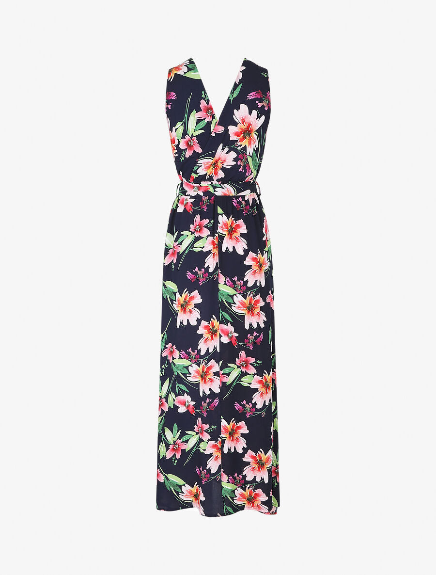 Robe longue à imprimé fleurs - Marine - 2