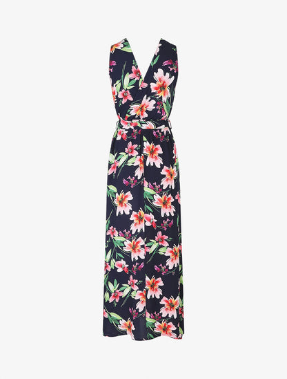 Robe longue à imprimé fleurs - Marine - 2
