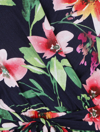 Robe longue à imprimé fleurs - Marine - 3