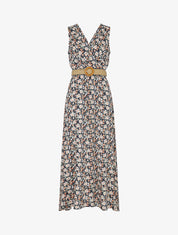 Robe longue à imprimé petites fleurs - Marine - 1