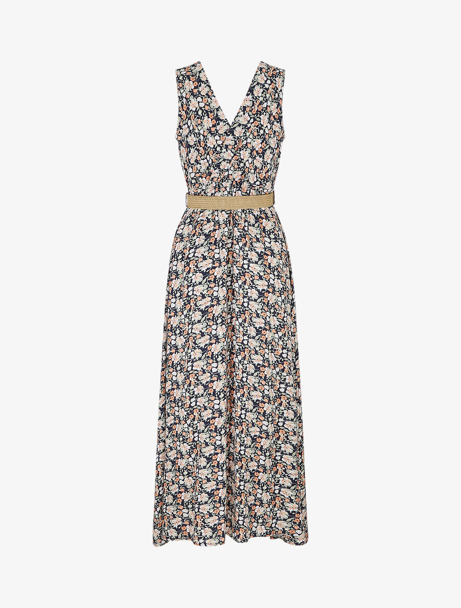 Robe longue à imprimé petites fleurs - Marine - 2