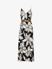 Robe longue à imprimé grandes fleurs - Noir - 1