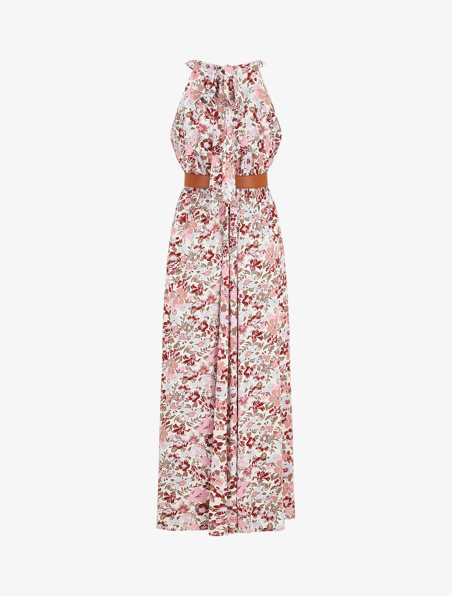 Robe longue empire à taille élastiquée - Rose - 2