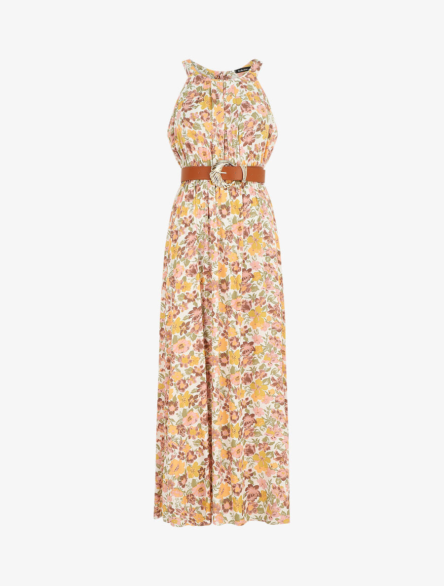 Robe longue empire à taille élastiquée - Orange - 1