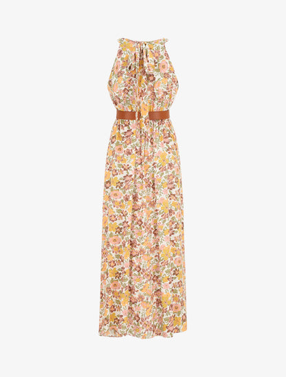 Robe longue empire à taille élastiquée - Orange - 2