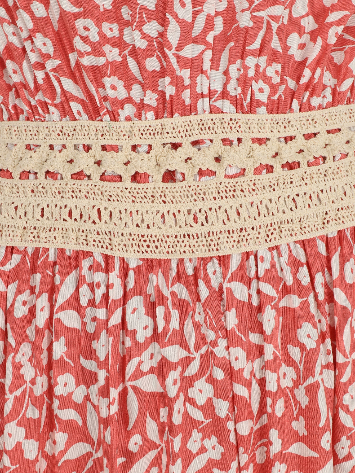 Robe longue à col américain et dentelle - Rose saumon - 3