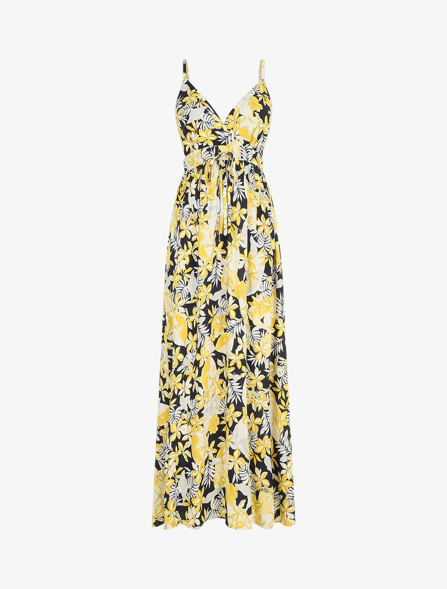 Robe longue empire à imprimé fleurs - Jaune - 1