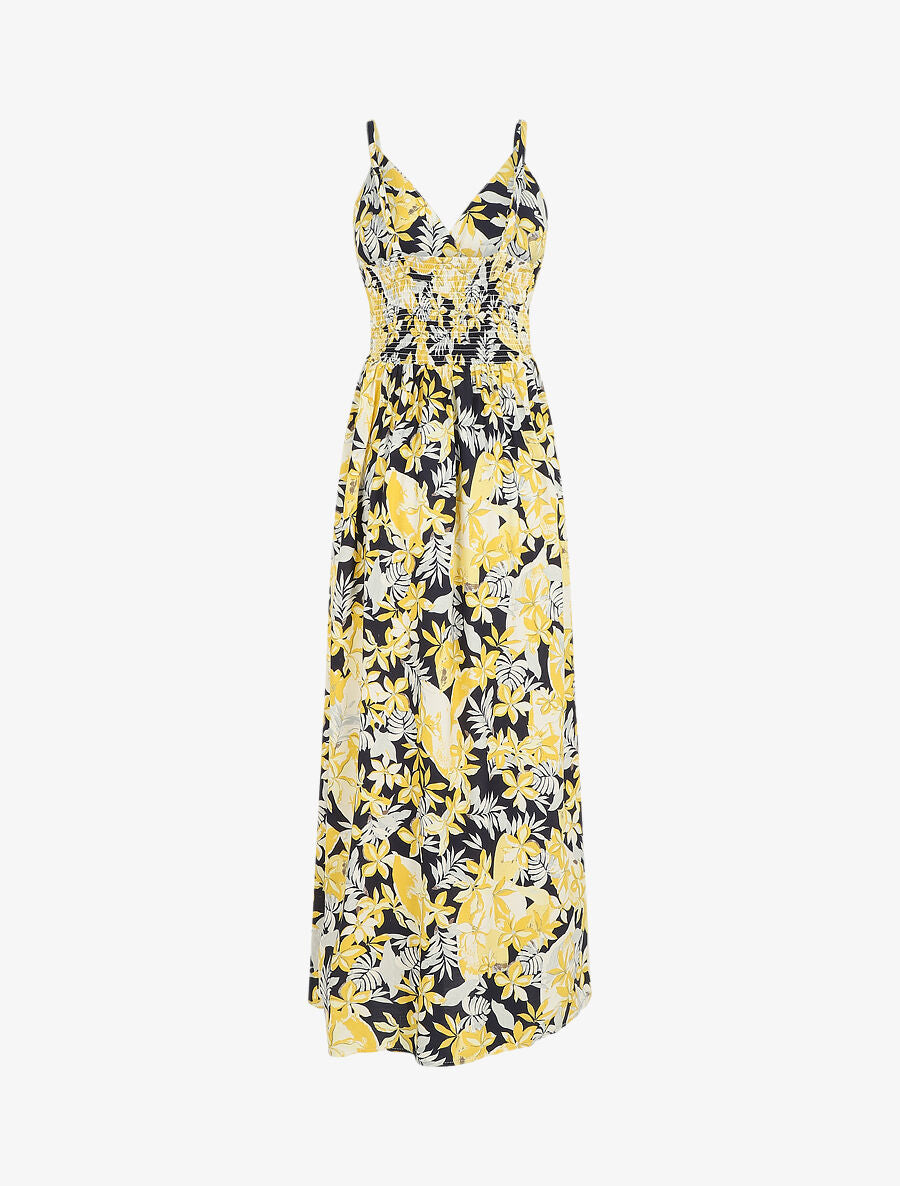 Robe longue empire à imprimé fleurs - Jaune - 2
