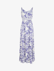 Robe longue imprimé fleurs et dentelle - Violet - 5