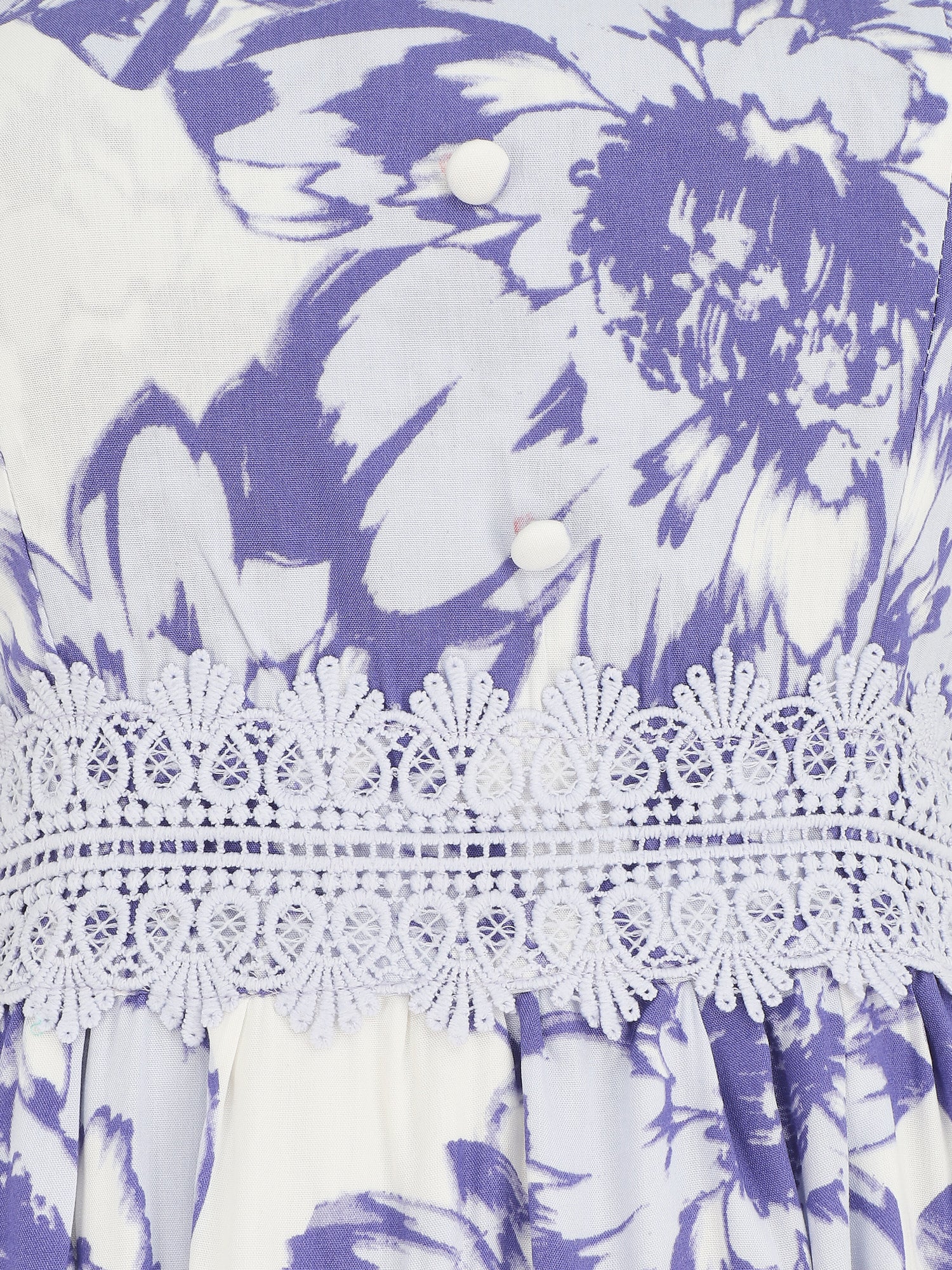 Robe longue imprimé fleurs et dentelle - Violet - 3