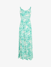 Robe longue imprimé fleurs et dentelle - Vert - 5