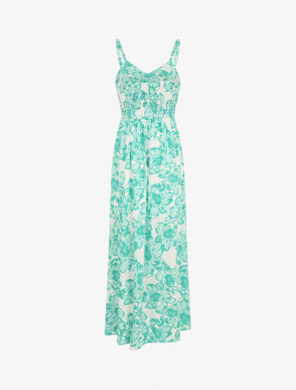 Robe longue imprimé fleurs et dentelle - Vert - 2
