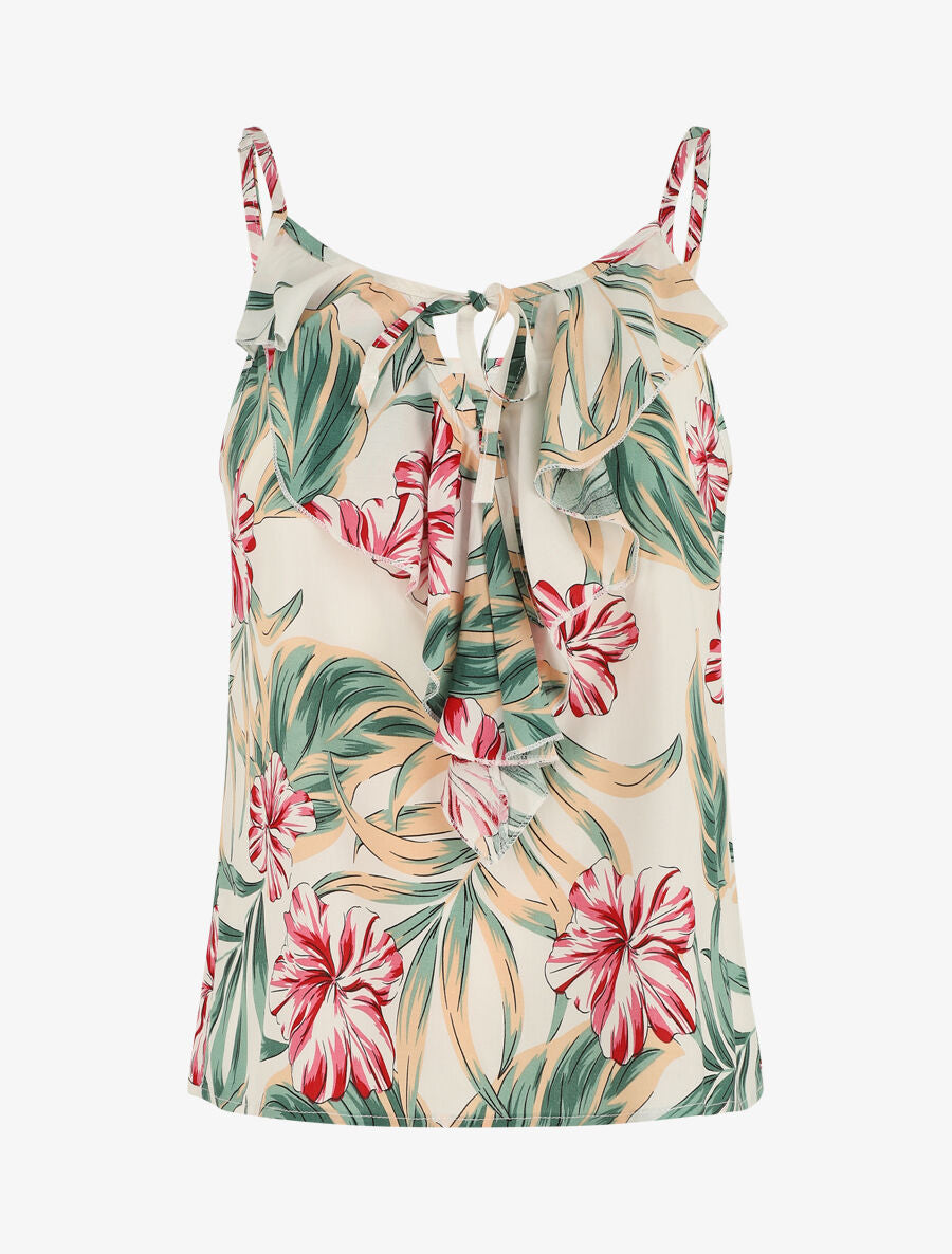 Caraco volanté à imprimé fleurs tropicales - Beige - 1