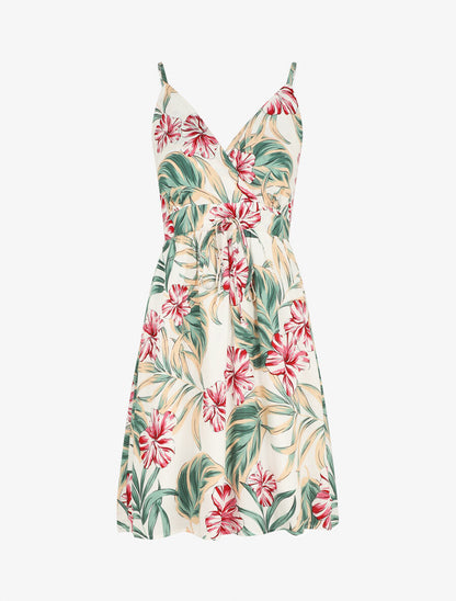 Robe mi-longue imprimé feuilles - Blanc - 5