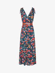 Robe imprimé fleuri à col en V - Bleu canard - 1