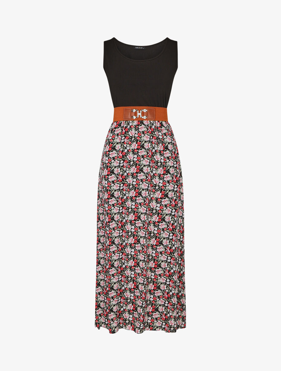 Robe bicolore à imprimé petites fleurs - Noir - 4