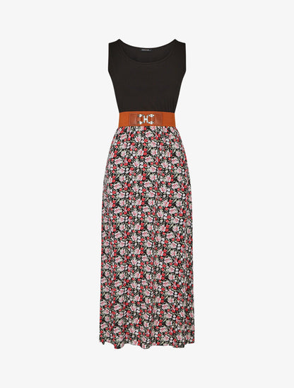 Robe bicolore à imprimé petites fleurs - Noir - 4