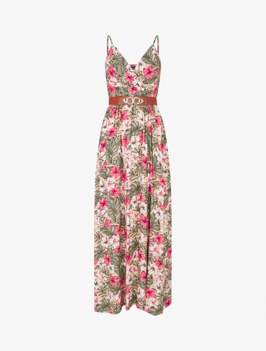 Robe longue empire imprimé floral - Rose - 1