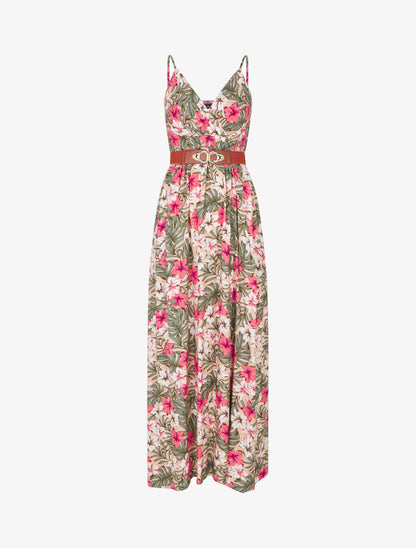 Robe longue empire imprimé floral - Rose - 1