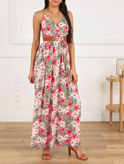 Robe longue empire imprimé floral - Rose - 6