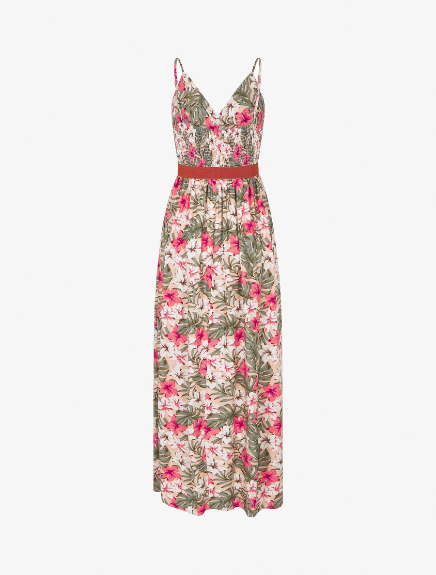 Robe longue empire imprimé floral - Rose - 2