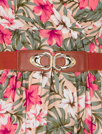 Robe longue empire imprimé floral - Rose - 3