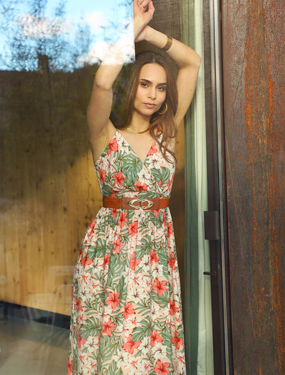 Robe longue empire imprimé floral - Rose - 4