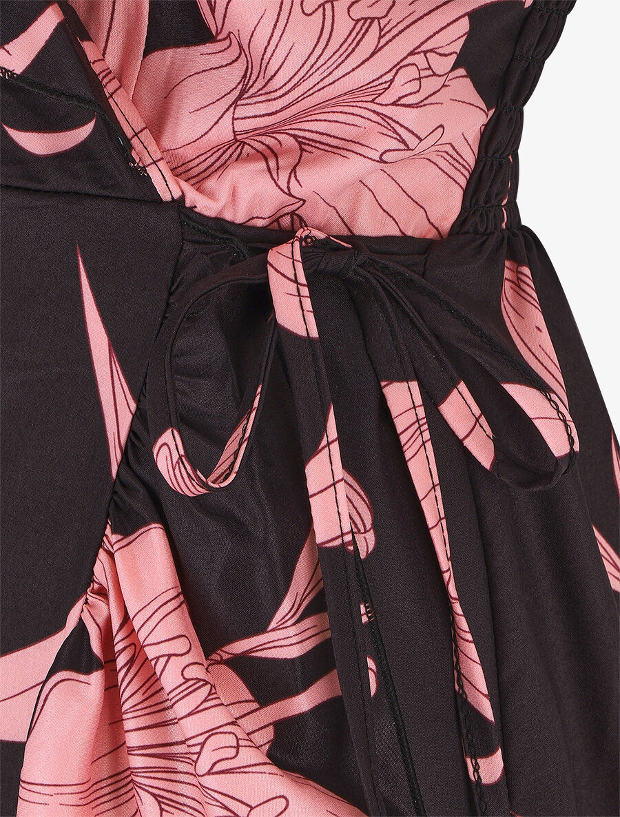 Robe longue asymétrique à imprimé grandes fleurs - Noir - 3