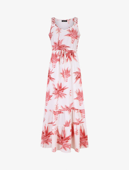 Robe longue droite à imprimé fleurs - Blanc - 1