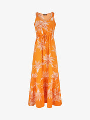 Robe longue droite à imprimé fleurs - Orange - 1