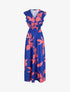 Robe longue motif végétal sans manches à volants - Bleu - 5