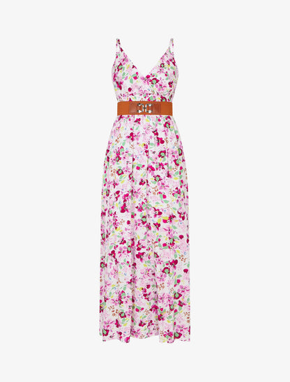 Robe longue imprimé fleurs printannières - Blanc - 1