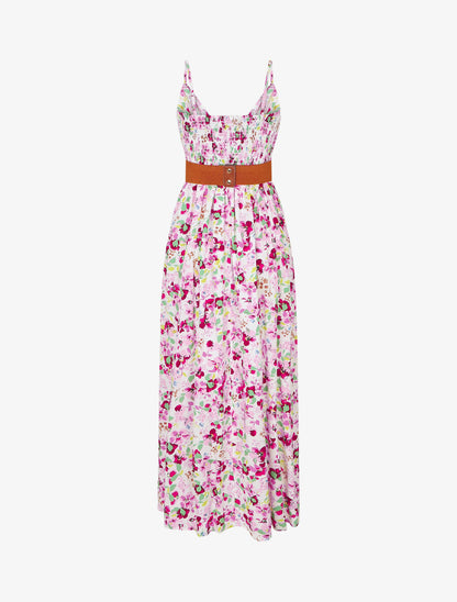 Robe longue imprimé fleurs printannières - Blanc - 2