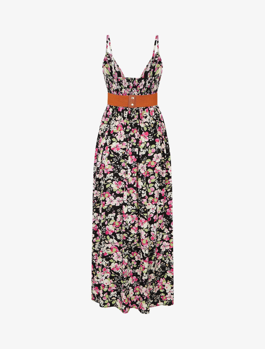 Robe longue imprimé fleurs printannières - Noir - 2