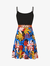 Robe mi-longue bicolore imprimé tropical - Bleu roi - 5