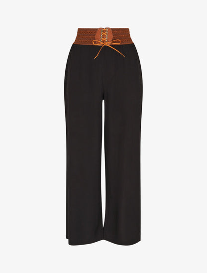 Pantalon uni taille haute style corset - Noir - 1